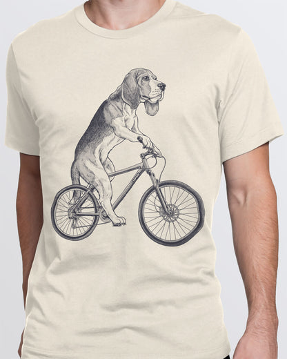 B&W Beagle dog on a bicycle tee design