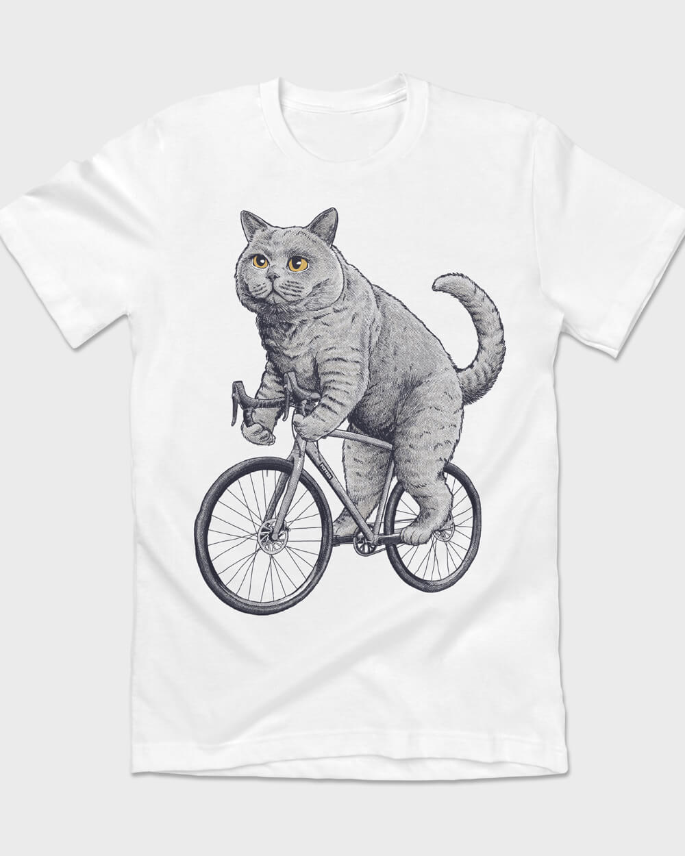 British Shorthair Cat cycling design on a classic and minimalist T-shirt