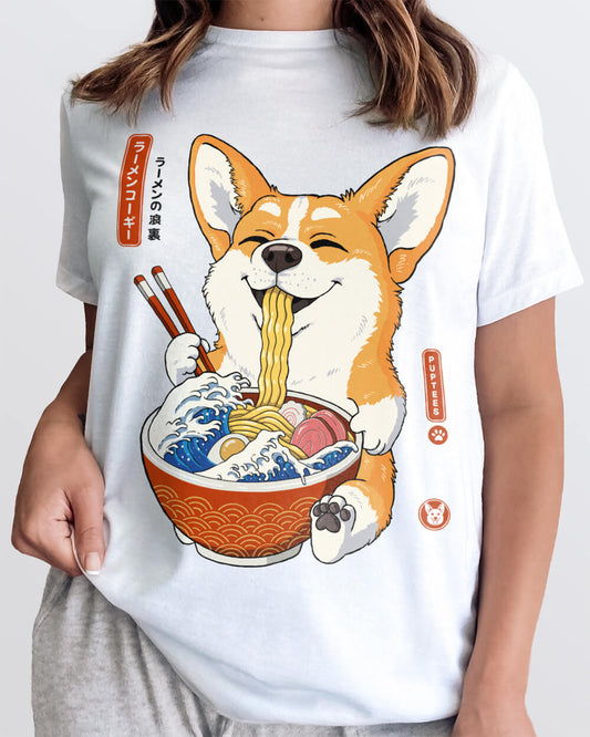 Corgi with Japanese ramen T-shirt design