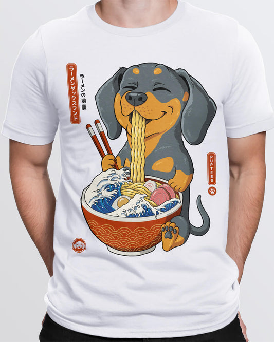 Dachshund with Japanese ramen T-shirt design