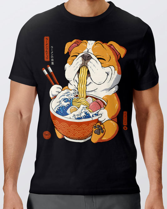 English Bulldog with Japanese ramen T-shirt design