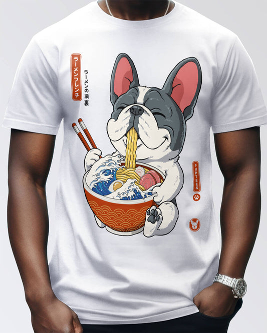 French Bulldog with Japanese ramen T-shirt design