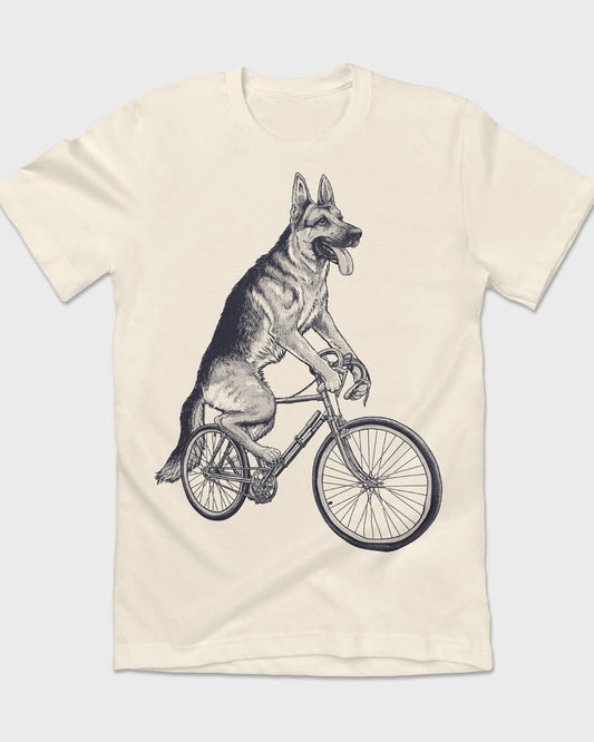 Vintage German Shepherd riding a bicycle T-shirt
