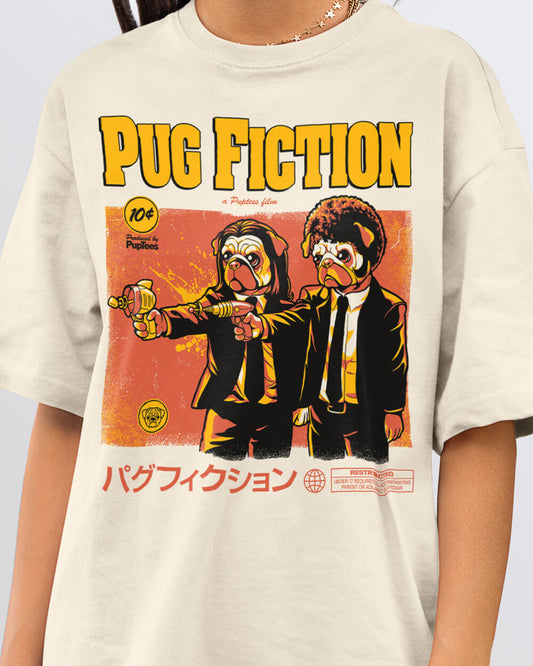 Pulp Fiction parody T-shirt featuring pugs dogs as Jules and Vincent