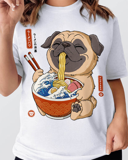 Pug with Japanese ramen T-shirt design
