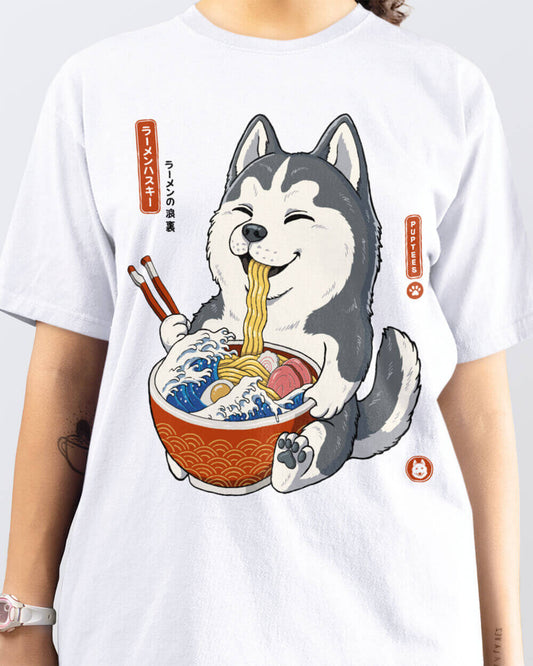 Siberian Husky with Japanese ramen T-shirt design