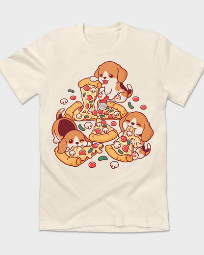 Colorful Beagle dogs eating pizza slices design