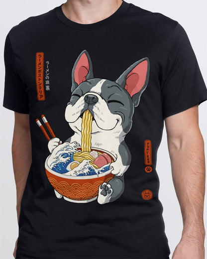 Boston Terrier puppy - the Ramen Great Wave tee