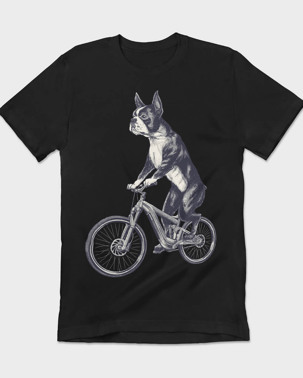 bike helmet with boston terrier Boston Terrier Riding a Bicycle T-shirt Unisex / Black / XL