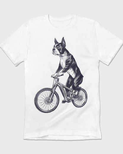 Retro Boston Terrier dog on a Bike Puptees T-shirt