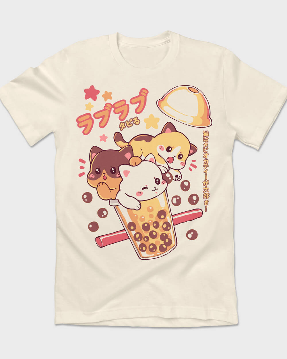 Kawaii Kitty Boba T-shirt featuring cats and bubble tea