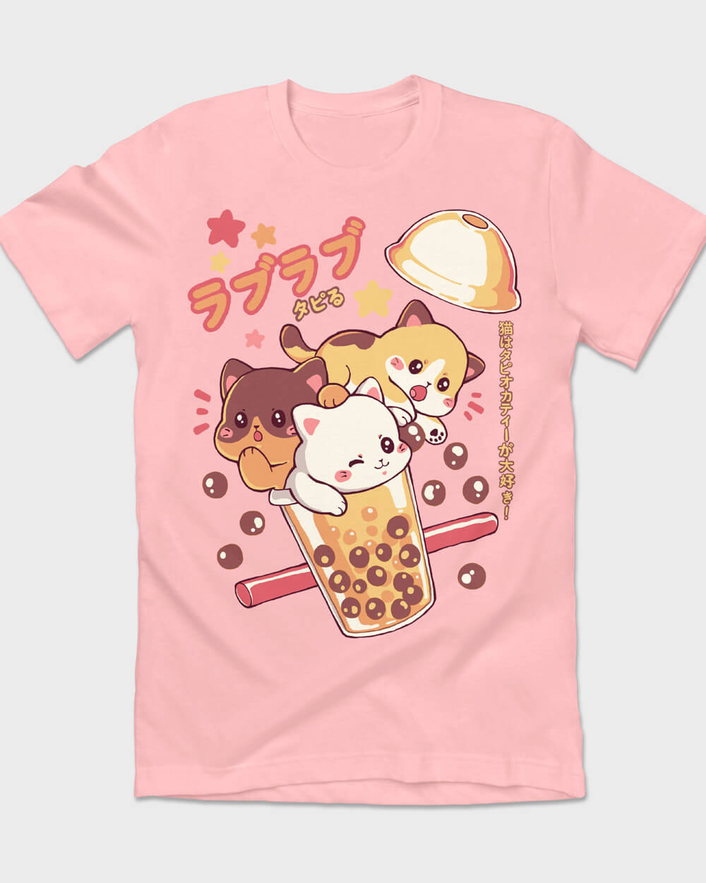 Cute Kawaii Cat Pink Tee with Boba design