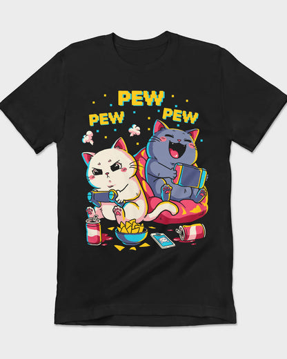 Cute Gamer Cats playing retro games graphic tee