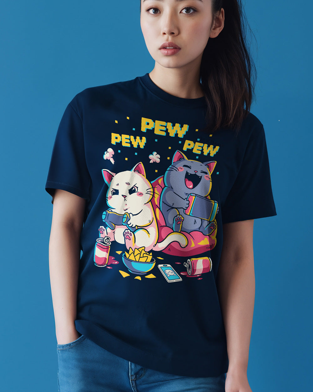 Vintage buddy cats in video game session T-shirt design