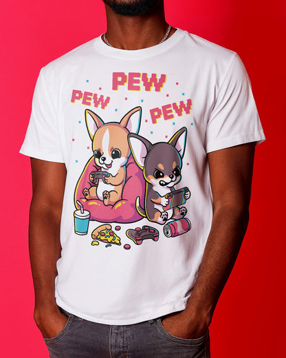 Cute Gamer Chihuahua pups playing retro games graphic tee