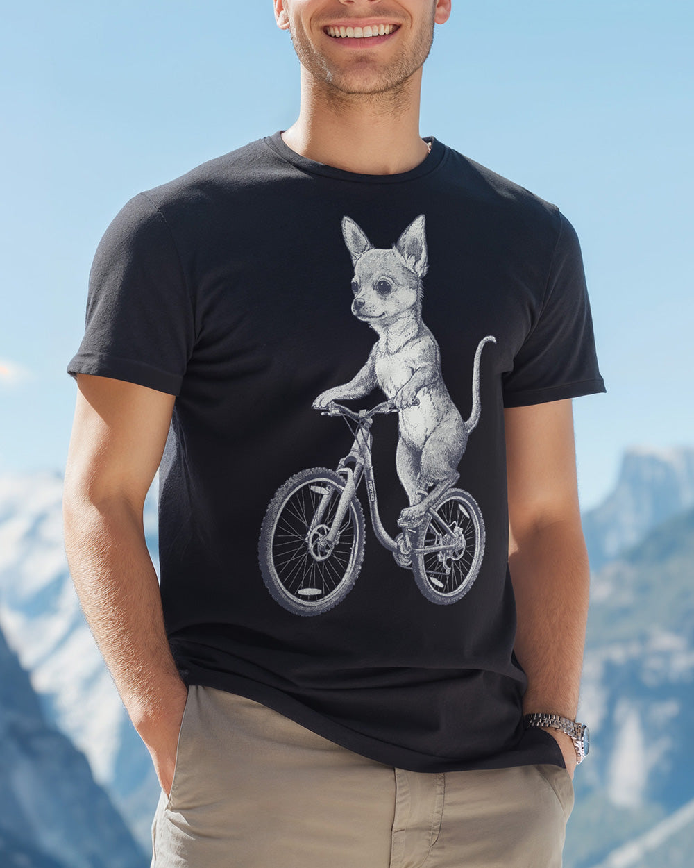 Chihuahua cycling design on a classic and minimalist T-shirt