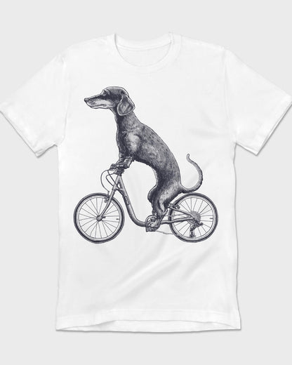 Retro Dachshund dog on a Bike Puptees T-shirt