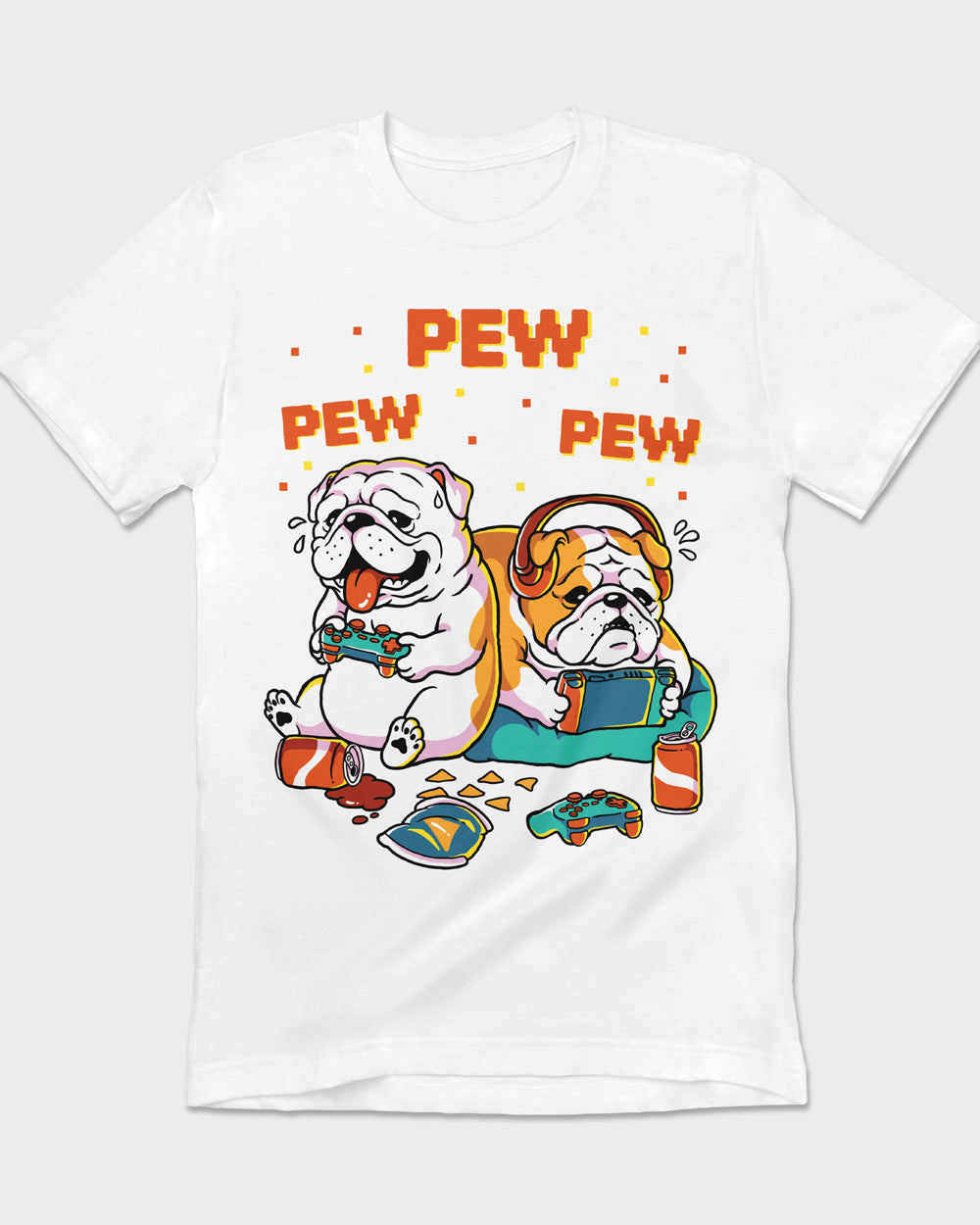 Cute Bulldog white T-shirt for women, men, unisex, youth, and kids who love games