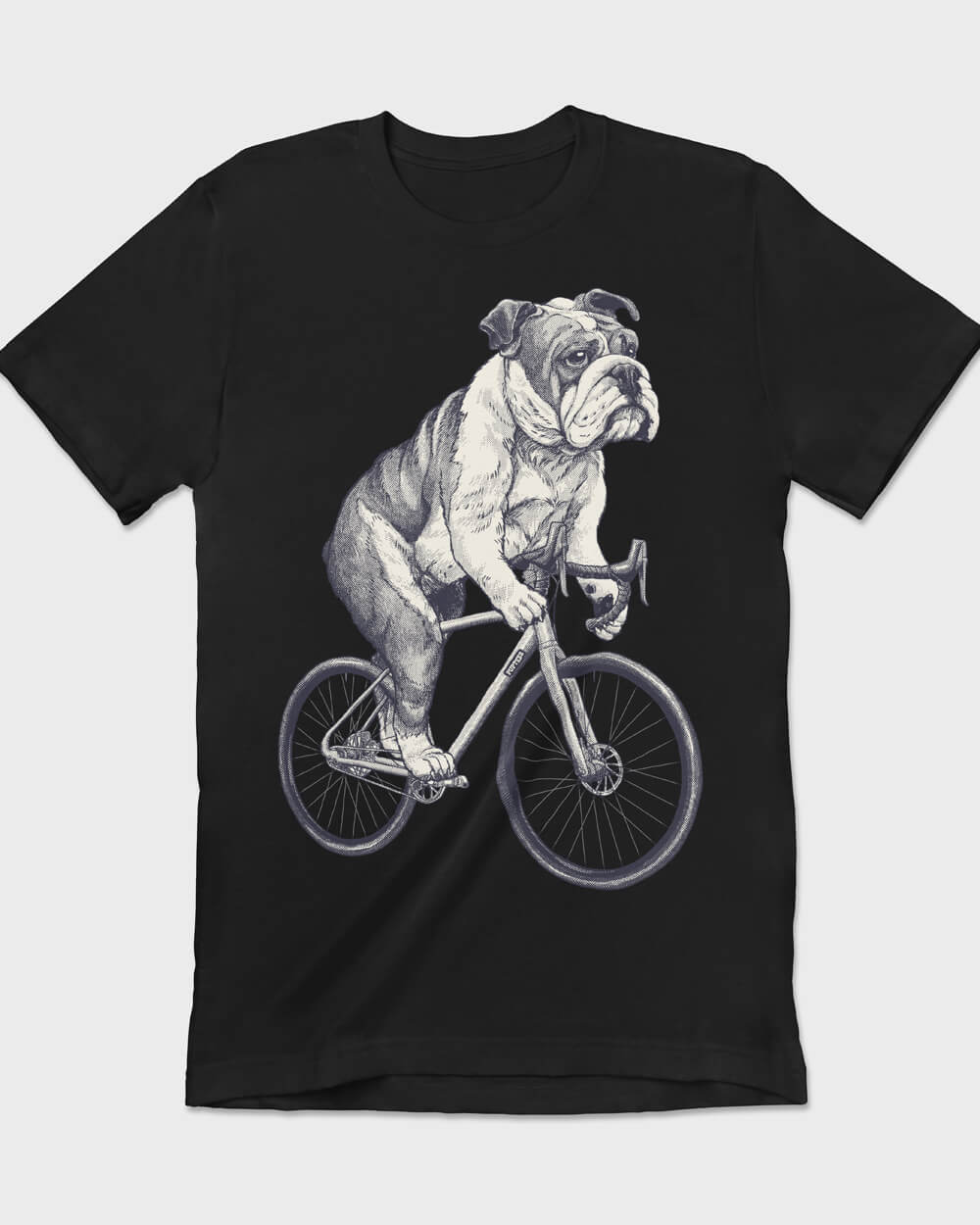 B&W Bulldog dog on a bicycle tee design