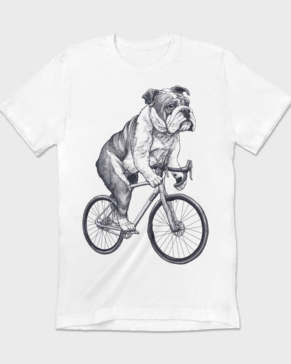 Retro English Bulldog dog on a Bike Puptees T-shirt