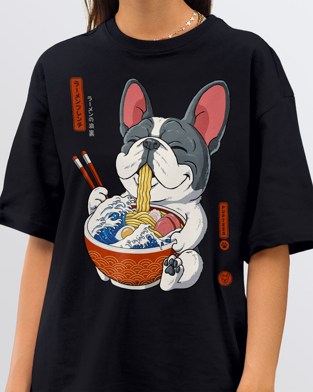 Frenchie puppy - the Ramen Great Wave tee