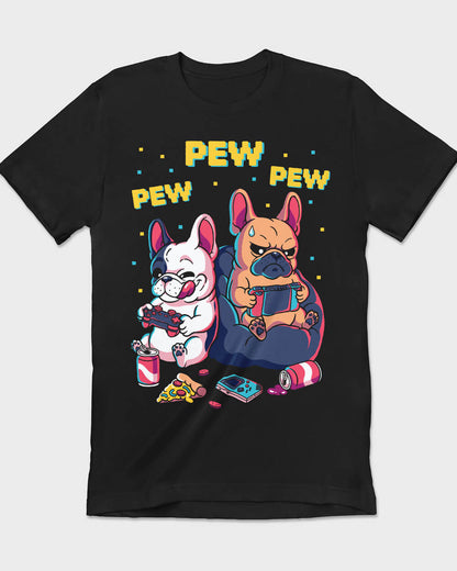 Cute Gamer French pups playing retro games graphic tee