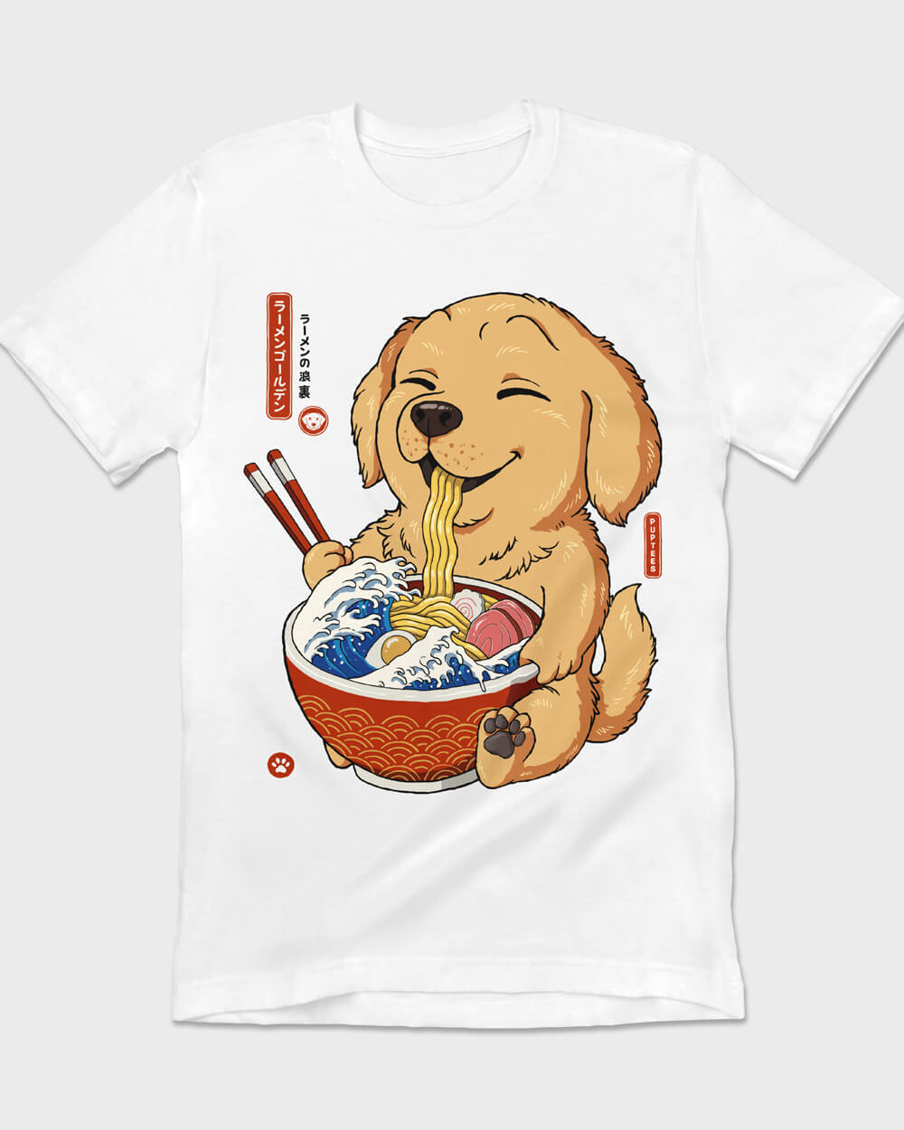 Golden Retriever with Japanese ramen T-shirt design