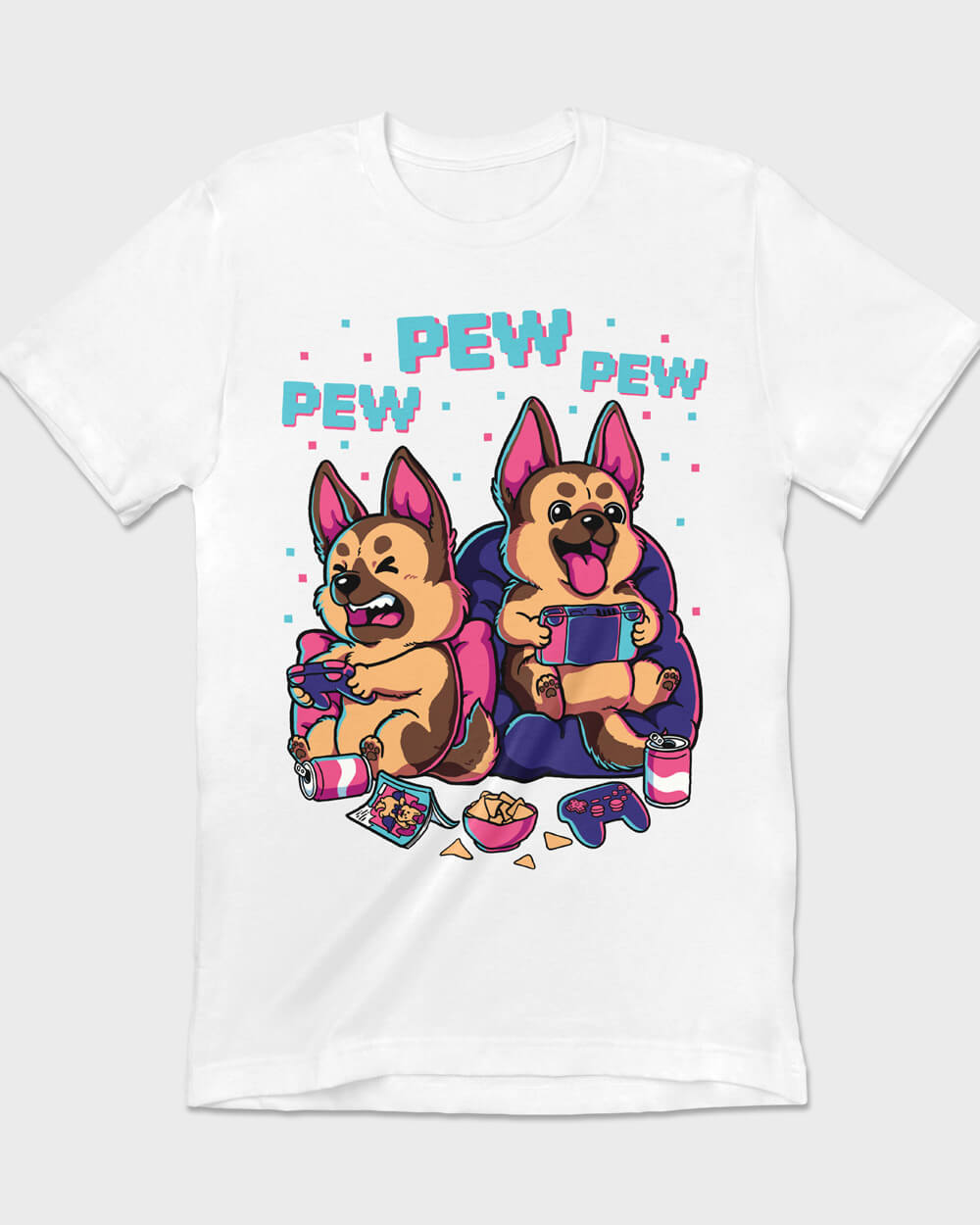 Quirky German Shepherd white T-shirt for dad, mum, and gamers of all ages