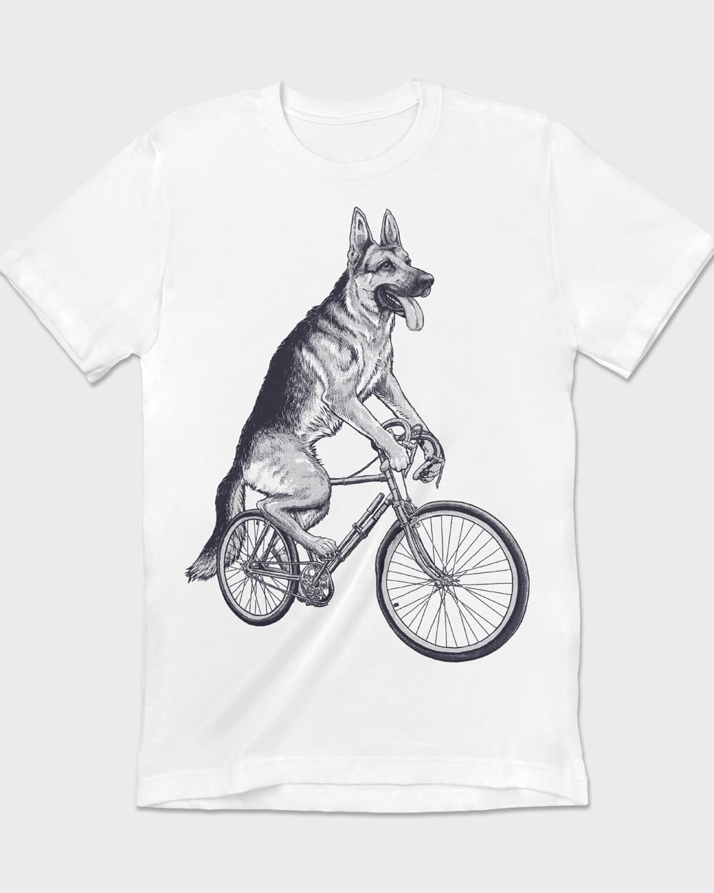 Retro German Shepherd dog on a Bike Puptees T-shirt