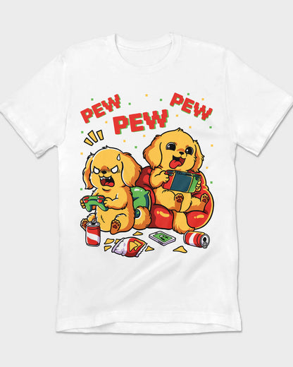 Quirky Golden Retriever white T-shirt for dad, mum, and gamers of all ages