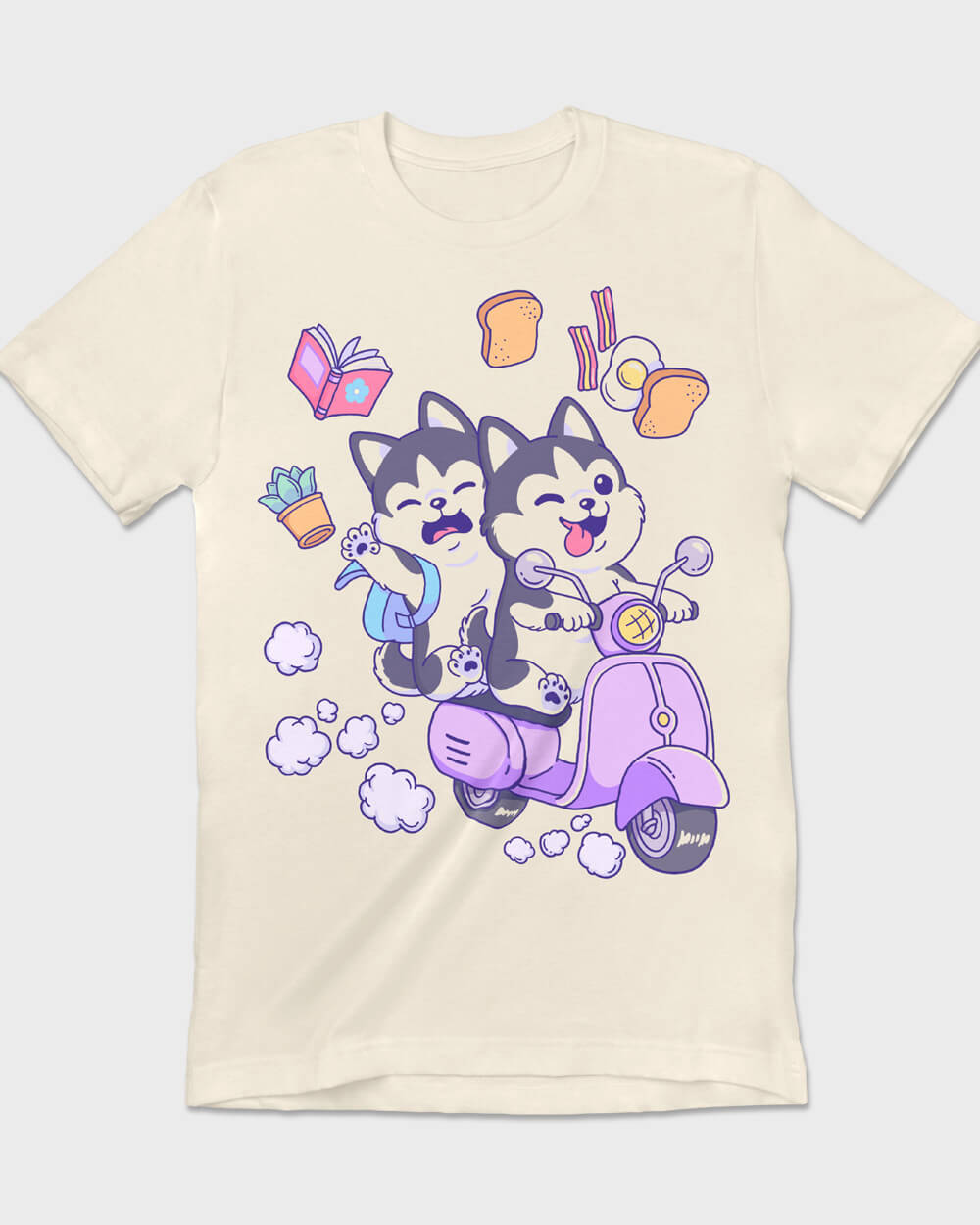 Cute Siberian Husky Dogs Riding a Scooter tee