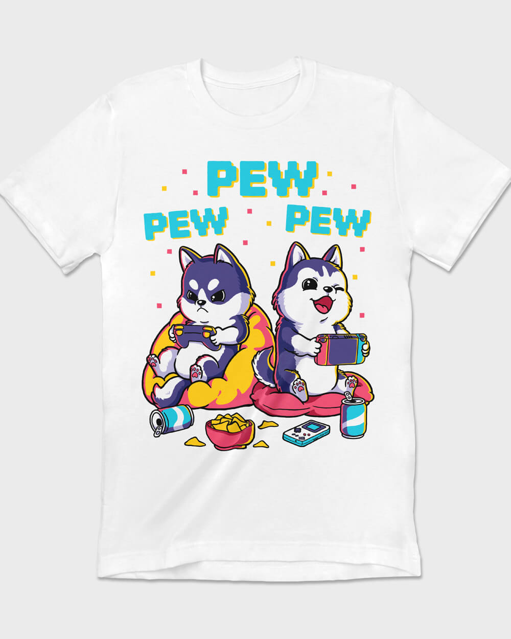 Quirky Siberian Husky white T-shirt for dad, mum, and gamers of all ages