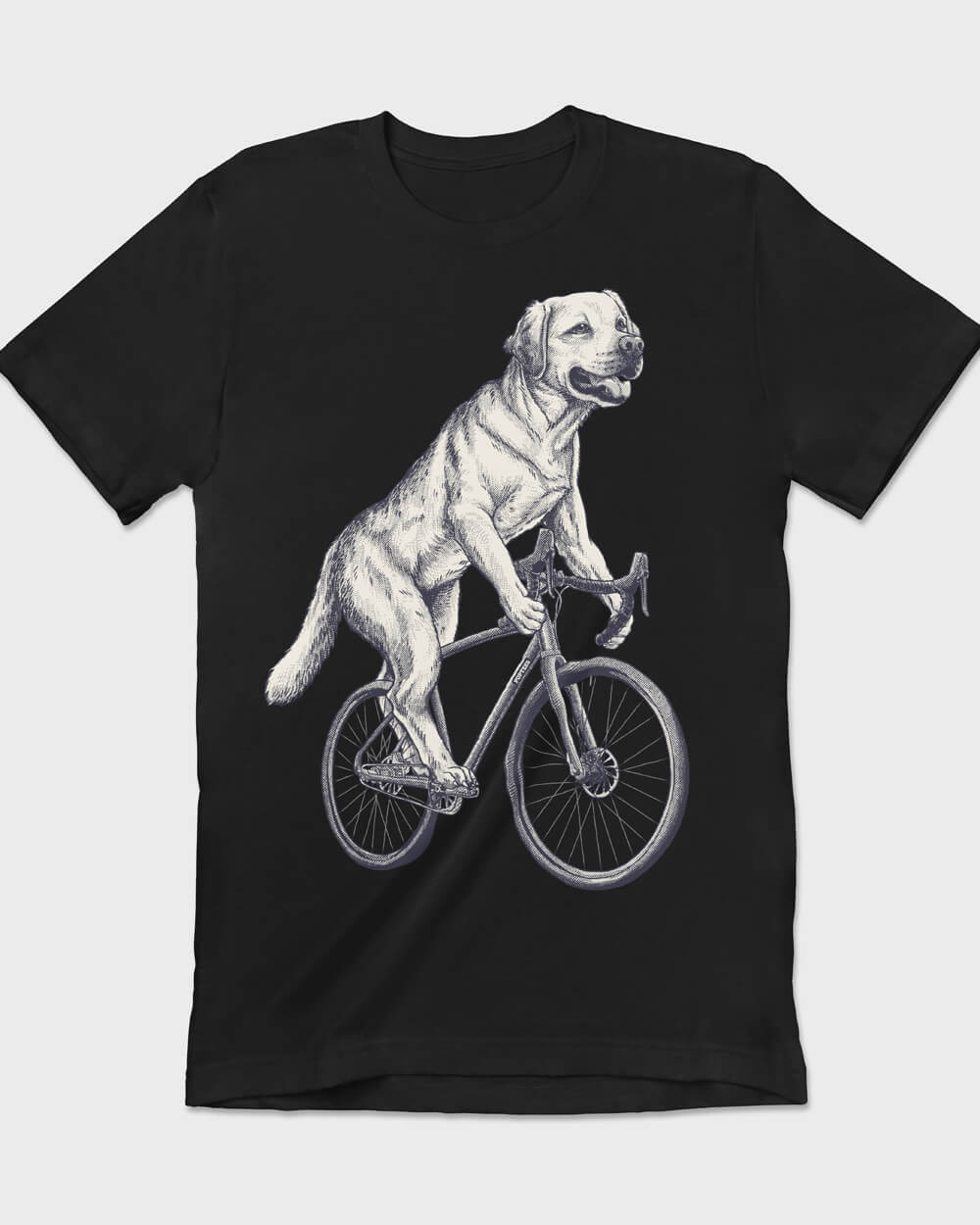 B&W Labrador dog on a bicycle tee design