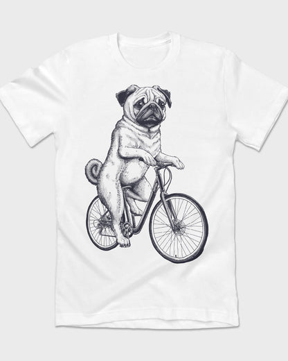 Retro Pug dog on a Bike Puptees T-shirt