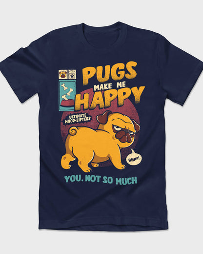 Funny t-shirt for Pug and dog lovers, available in navy, natural, black, and white color