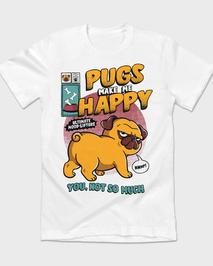 Vintage style white tee with playful and witty pug loving quote