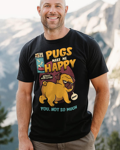 Vintage style black tee with playful and witty pug loving quote