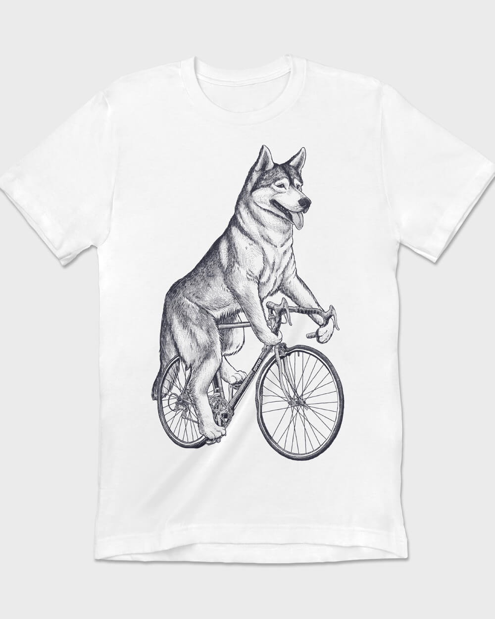 Retro Siberian Husky dog on a Bike Puptees T-shirt